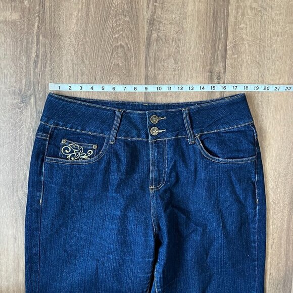 Crest Jeans Dark Wash Gold Embroidered Flap Pocket Jeans Sz 17/18 - Picture 5 of 13
